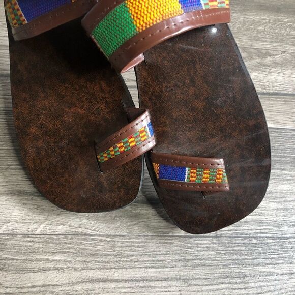 AFRICAN KENTE Cloth Print Tortoise Sandals Slides Flip Flops - Picture 13 of 13